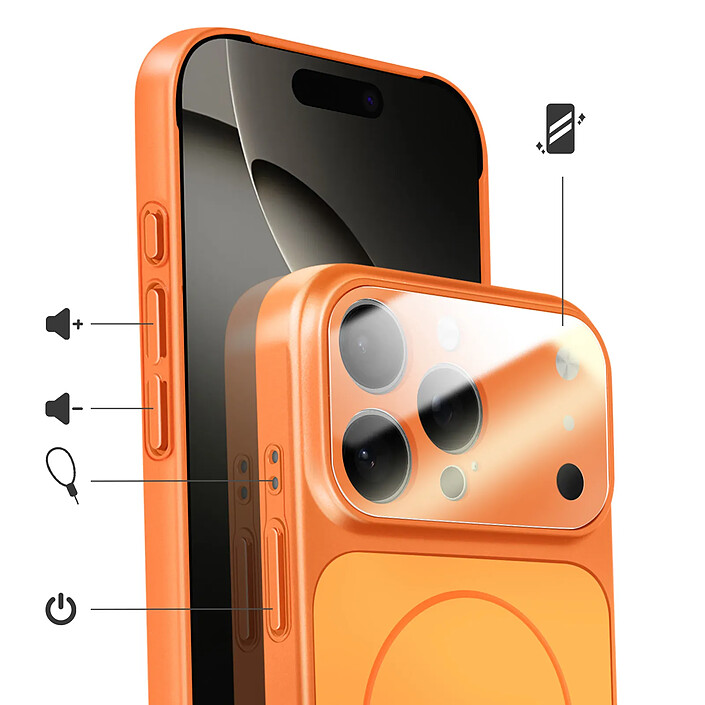Avis Avizar Coque MagSafe pour iPhone 16 Pro Max Rigide avec Verre Protection Caméra Orange