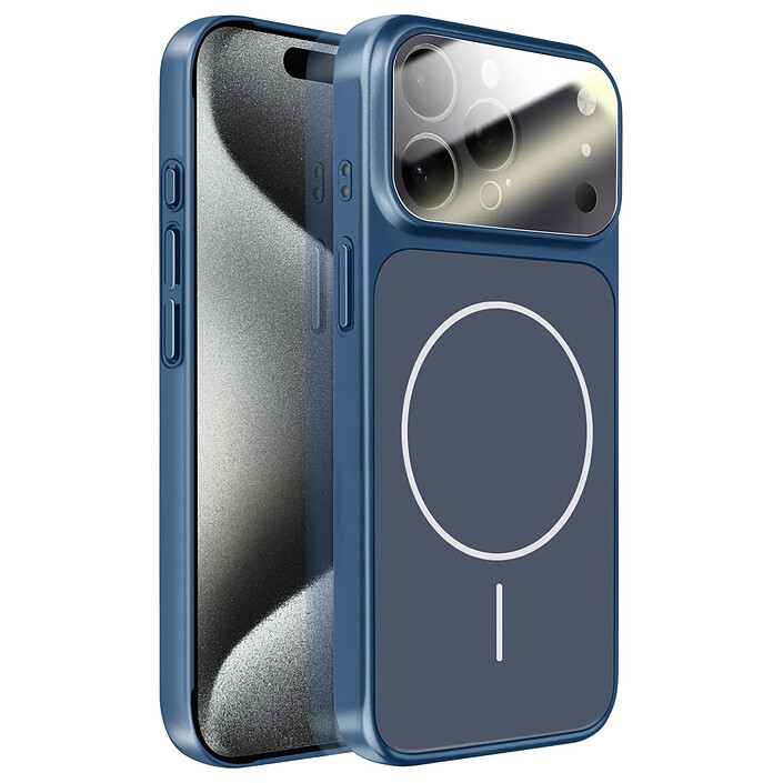 Avizar Coque MagSafe pour iPhone 15 Pro Max Rigide avec Verre Protection Caméra Bleu nuit