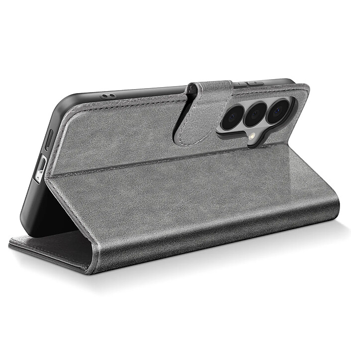 Acheter Avizar Étui Portefeuille pour Galaxy S26 Série Chesterfield Grainé Fonction Stand Gris