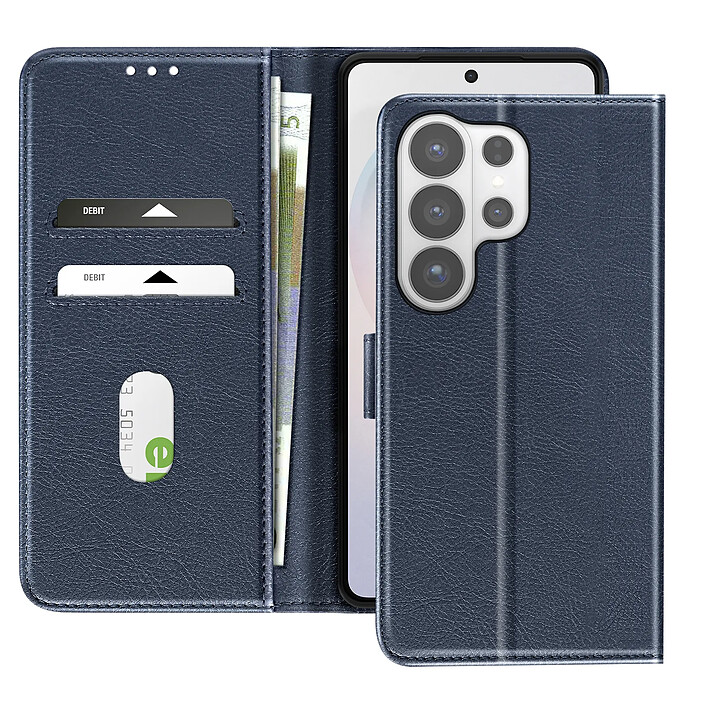 Avizar Étui Portefeuille pour Galaxy S26 Ultra Série Chesterfield Grainé Fonction Stand Bleu