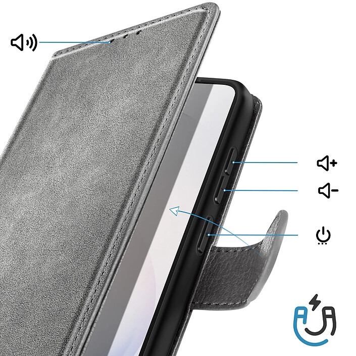 Avis Avizar Étui Portefeuille pour Galaxy S26 Ultra Série Chesterfield Grainé Fonction Stand Gris