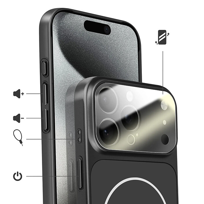 Avis Avizar Coque MagSafe pour iPhone 15 Pro Rigide avec Verre Protection Caméra Noir