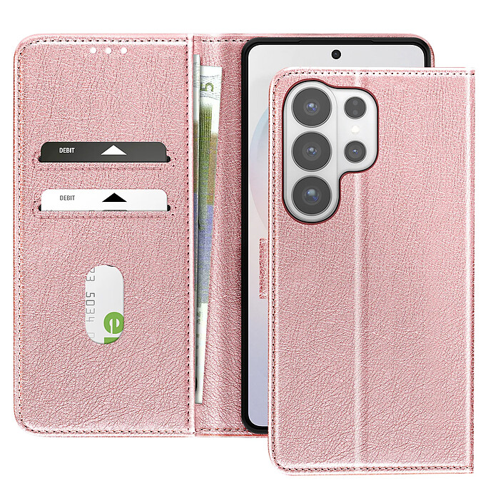 Avizar Étui Portefeuille pour Galaxy S26 Ultra Série Chesterfield Grainé Fonction Stand Rose