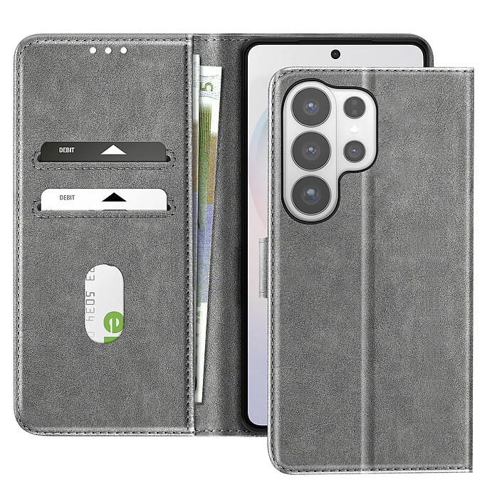 Avizar Étui Portefeuille pour Galaxy S26 Ultra Série Chesterfield Grainé Fonction Stand Gris