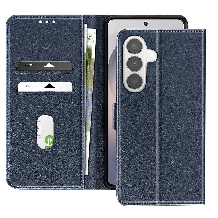 Avizar Étui Portefeuille pour Galaxy S26 Plus Série Chesterfield Grainé Fonction Stand Bleu