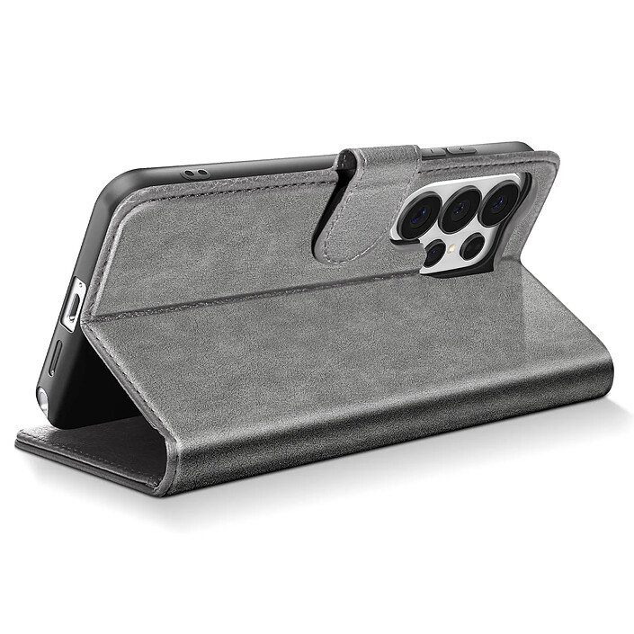 Acheter Avizar Étui Portefeuille pour Galaxy S26 Ultra Série Chesterfield Grainé Fonction Stand Gris
