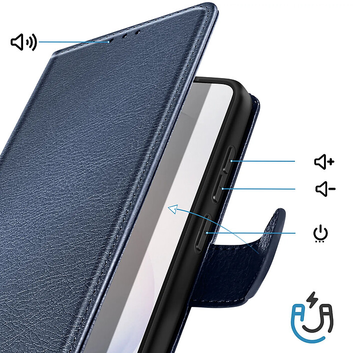 Avis Avizar Étui Portefeuille pour Galaxy S26 Ultra Série Chesterfield Grainé Fonction Stand Bleu