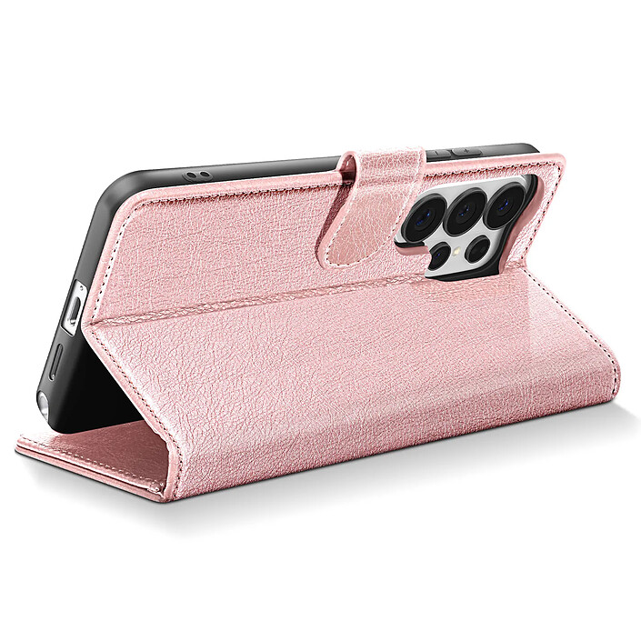 Acheter Avizar Étui Portefeuille pour Galaxy S26 Ultra Série Chesterfield Grainé Fonction Stand Rose