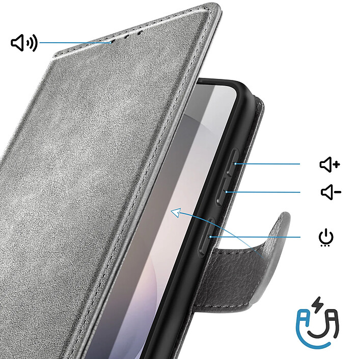 Avis Avizar Étui Portefeuille pour Galaxy S26 Série Chesterfield Grainé Fonction Stand Gris