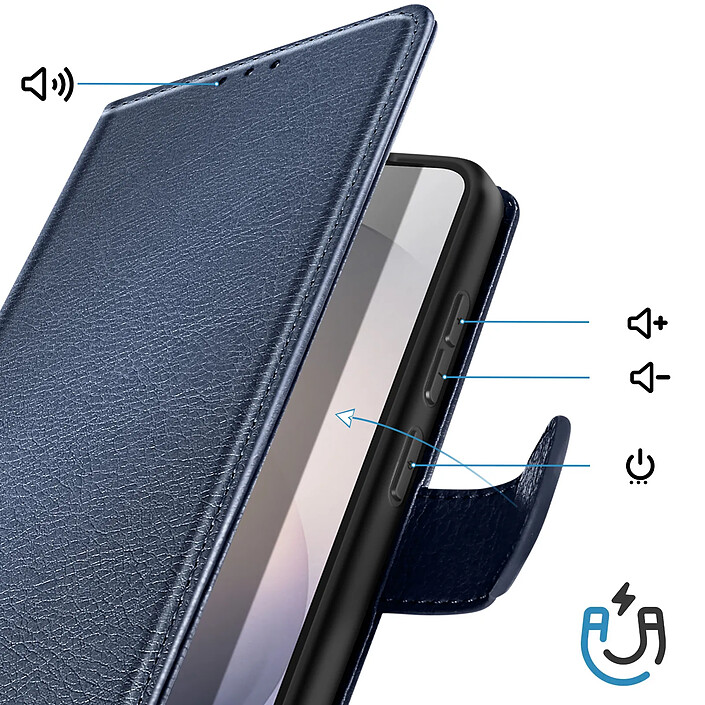 Avis Avizar Étui Portefeuille pour Galaxy S26 Série Chesterfield Grainé Fonction Stand Bleu