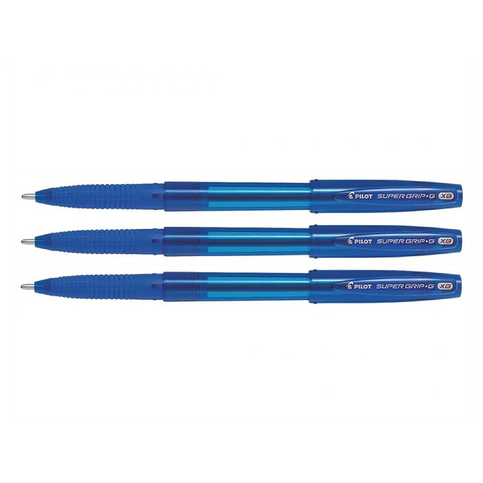 PILOT Stylo Bille SUPER GRIP G à Capuchon Pointe Extra Large Bleu x 3