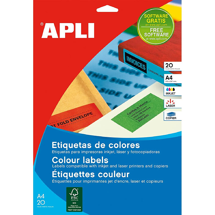 APLI Lot de 320 Etiquettes couleur permanent 105 mm x 37 mm Vert