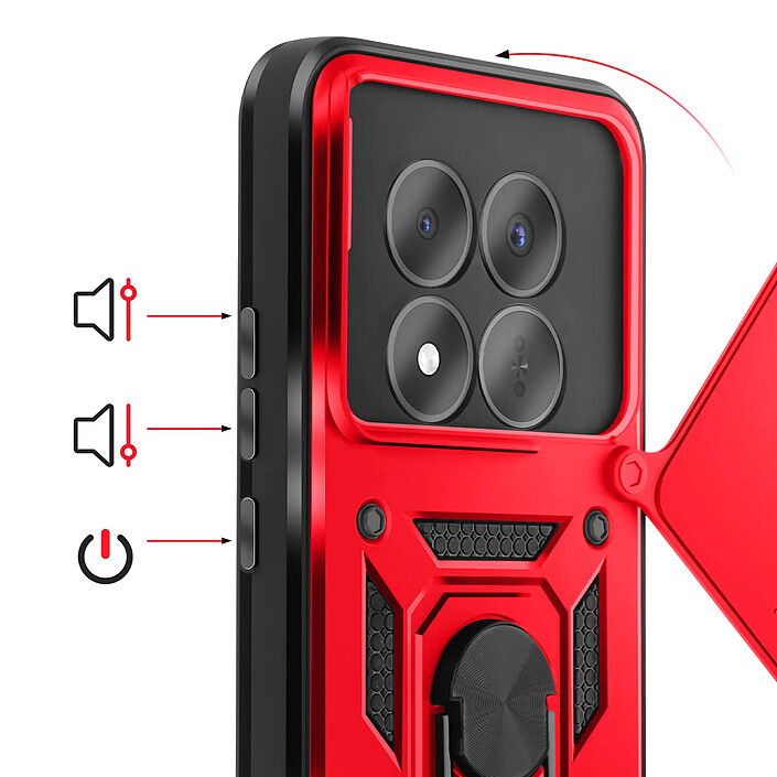 Acheter Mayaxess Coque pour Redmi Note 15 Pro 5G avec Cache Caméra Coulissante / Bague Magnétique Rouge
