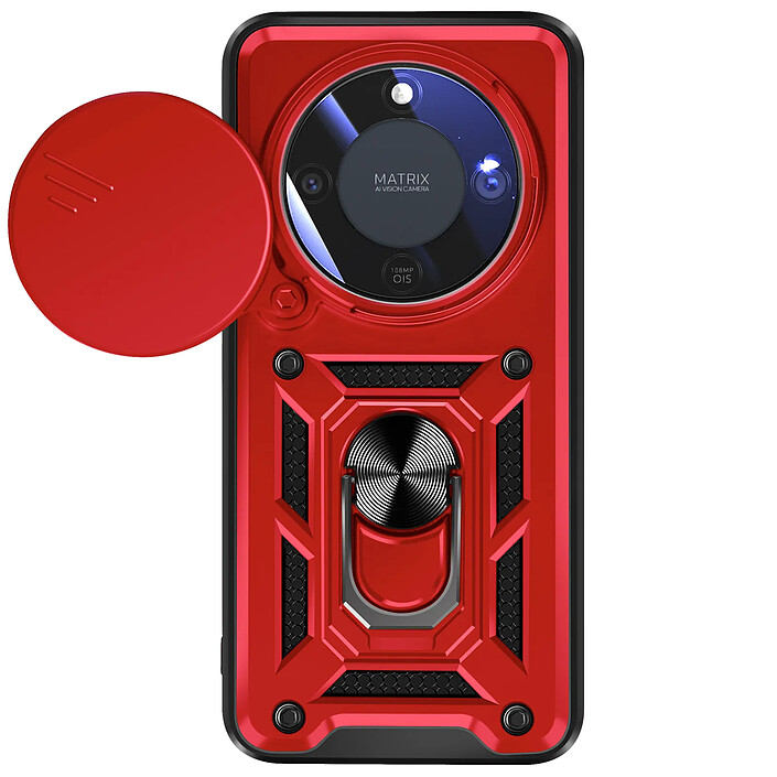 Mayaxess Coque pour Honor Magic 8 Lite avec Cache Caméra Coulissante et Bague Magnétique Rouge
