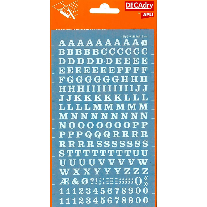 DECADRY Lettres et Chiffres Transferts (1 Feuille) DDB4F 6 mm Blanc