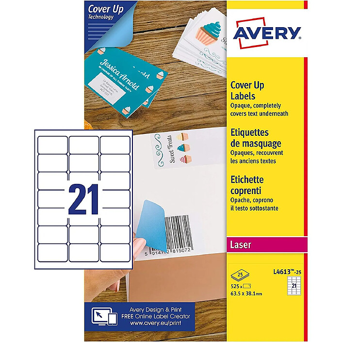 AVERY Pochette de 525 Étiquettes Blanches de Masquage ou Correction 63,5 x 38,1 mm