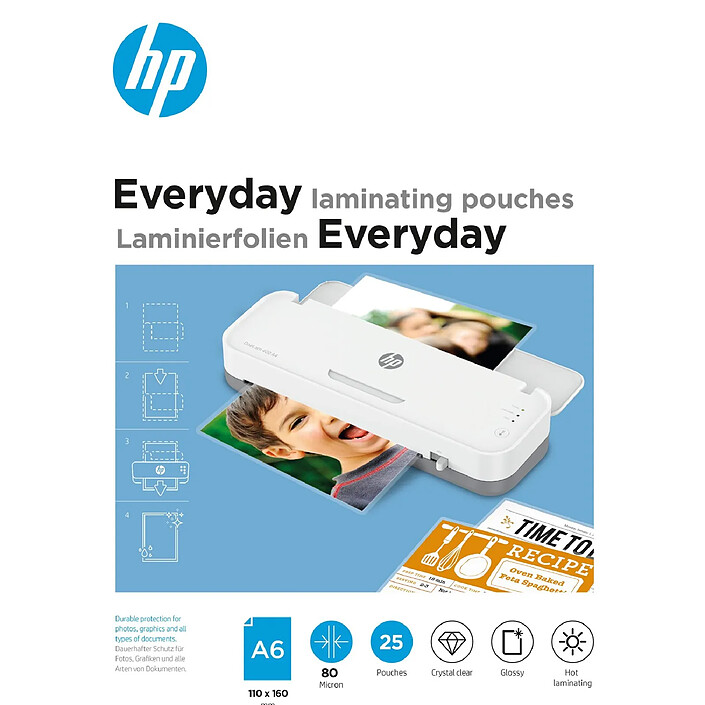 HP Paquet de 25 Everyday Pochettes de plastification A6 80 Micron Brillant