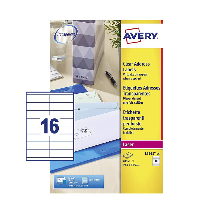 AVERY Pochette de 400 étiquettes laser invisible 99.1X 33.9 L7562-25
