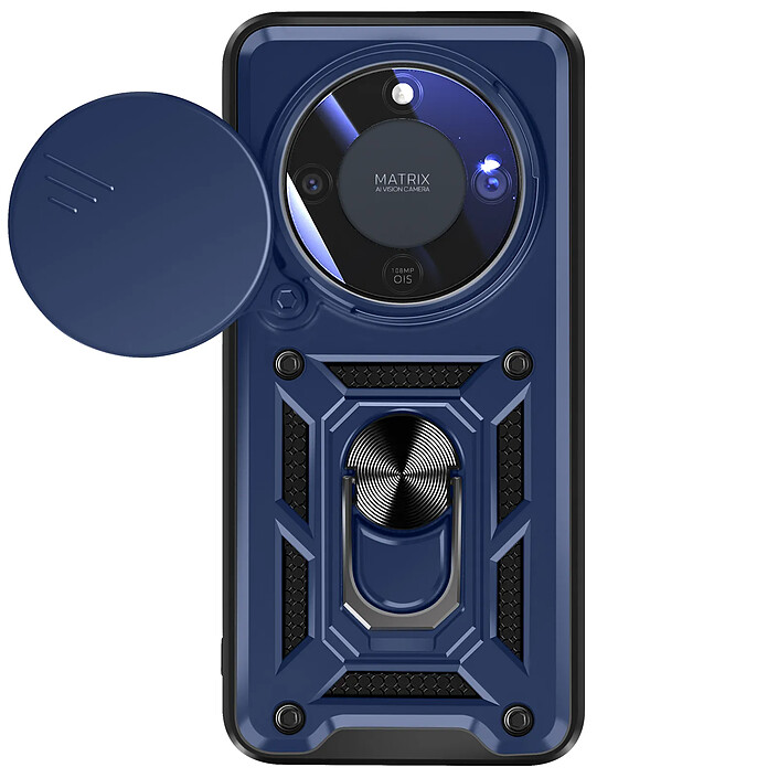 Mayaxess Coque pour Honor Magic 8 Lite avec Cache Caméra Coulissante et Bague Magnétique Bleu nuit