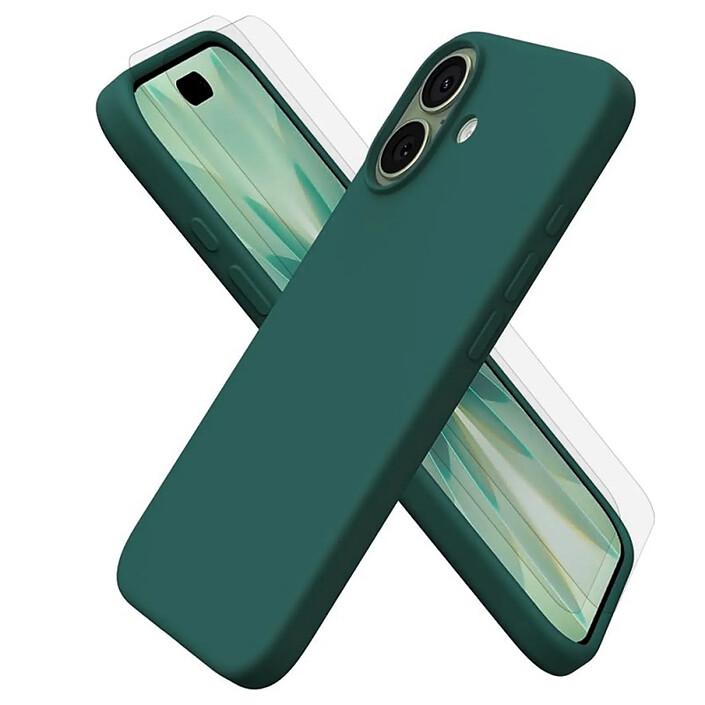 Acheter Evetane Coque iPhone 17 Silicone liquide Verte + 2 Vitres en Verre trempé Protection écran Antichocs