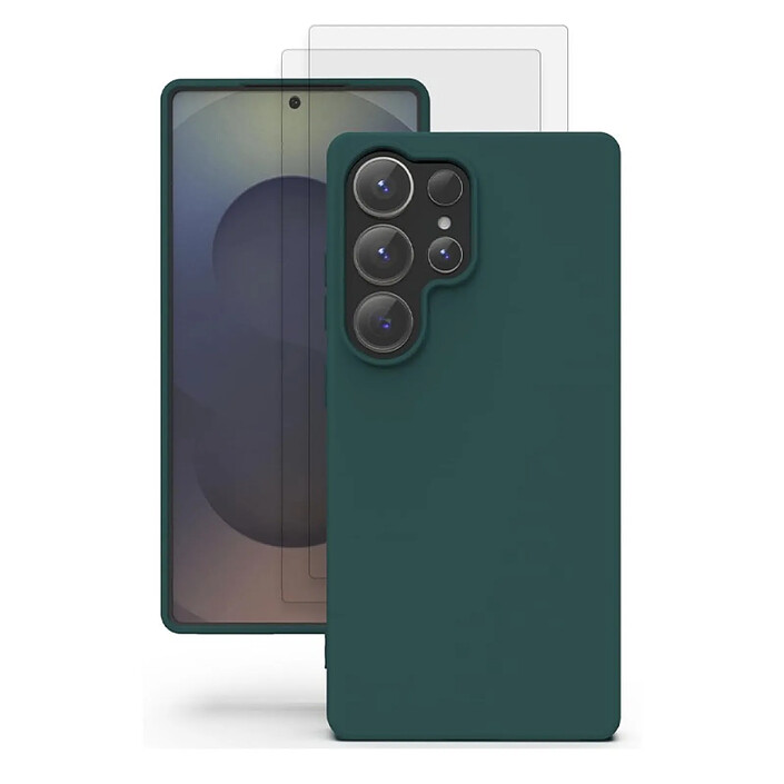 Acheter Evetane Coque Samsung Galaxy S25 Ultra Silicone Liquide Verte + 2 Vitres en Verre Trempé Protection écran