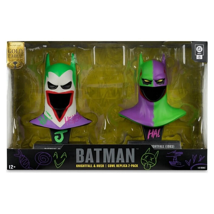 Batman DC Direct - Pack de 2 Mini réplique 1/3 masques de Batman Hush & Knightfall (Jokerized) (Gold Label) 18 cm pas cher
