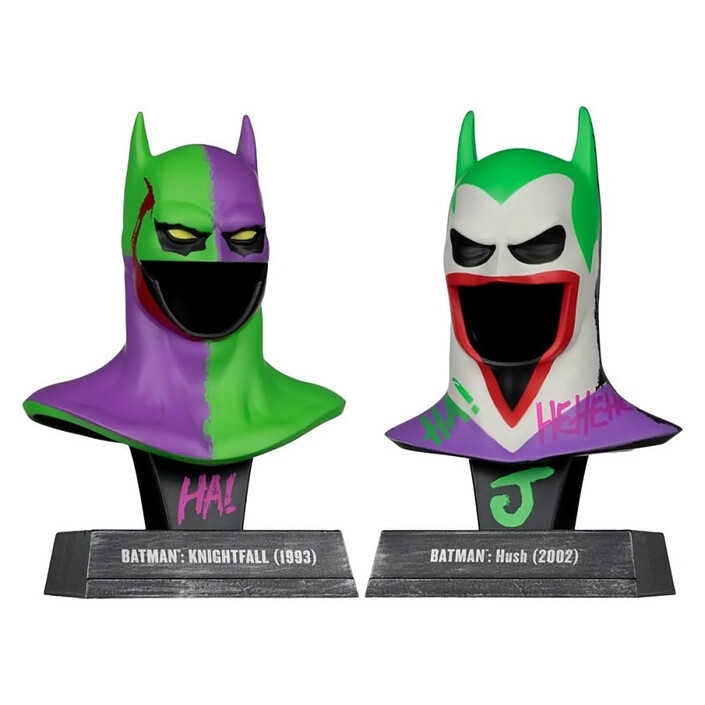 Batman DC Direct - Pack de 2 Mini réplique 1/3 masques de Batman Hush & Knightfall (Jokerized) (Gold Label) 18 cm