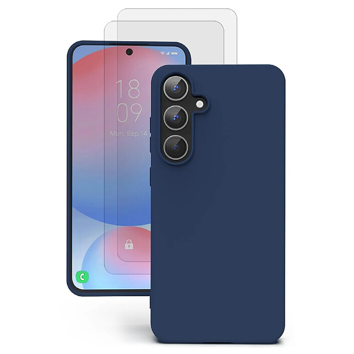 Evetane Coque Samsung Galaxy S24 FE Silicone Liquide Bleue + 2 Vitres en Verre Trempé Protection écran