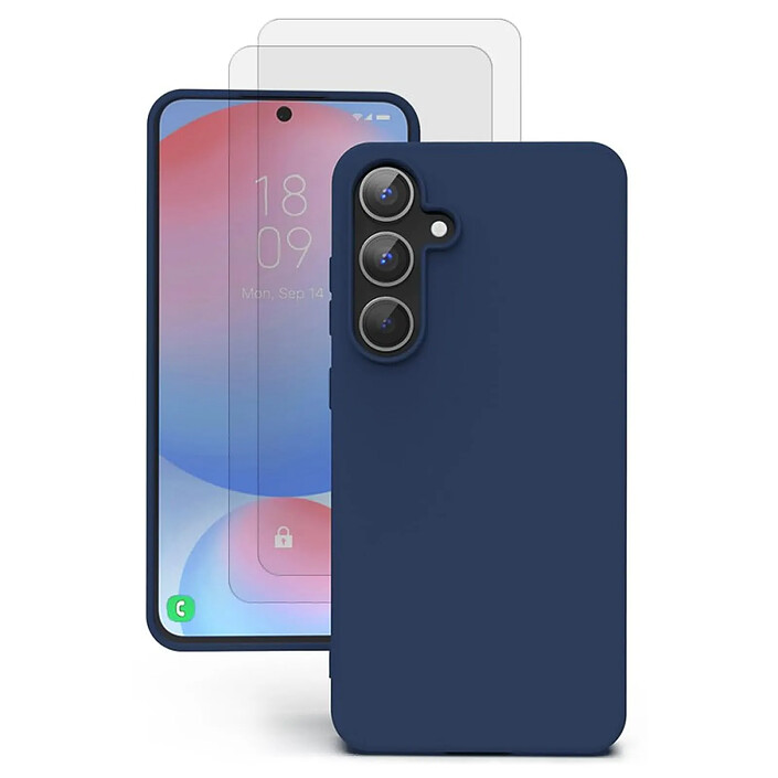 Acheter Evetane Coque Samsung Galaxy S24 FE Silicone Liquide Bleue + 2 Vitres en Verre Trempé Protection écran