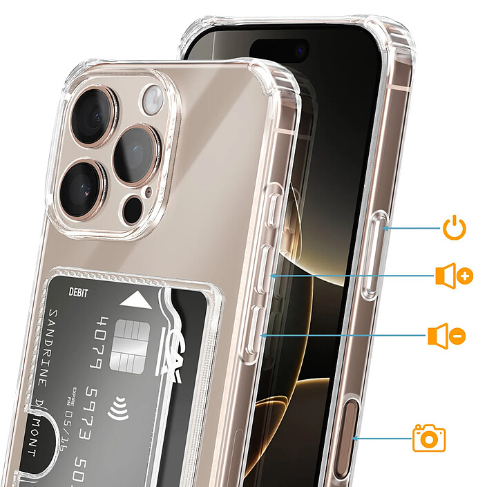 Avis Avizar Coque pour iPhone 16 Pro avec Porte-cartes Intégré et Coins Renforcés Transparent