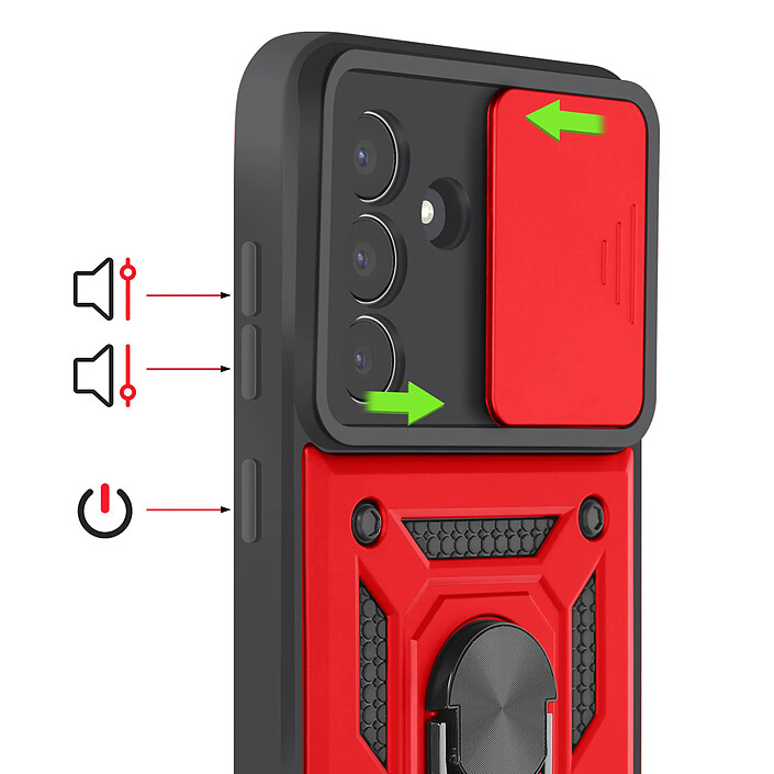 Acheter Mayaxess Coque pour Galaxy S25 FE avec Cache Caméra Coulissante et Bague Magnétique Rouge