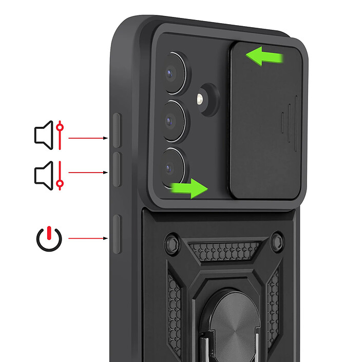 Acheter Mayaxess Coque pour Galaxy S25 FE avec Cache Caméra Coulissante et Bague Magnétique Noir