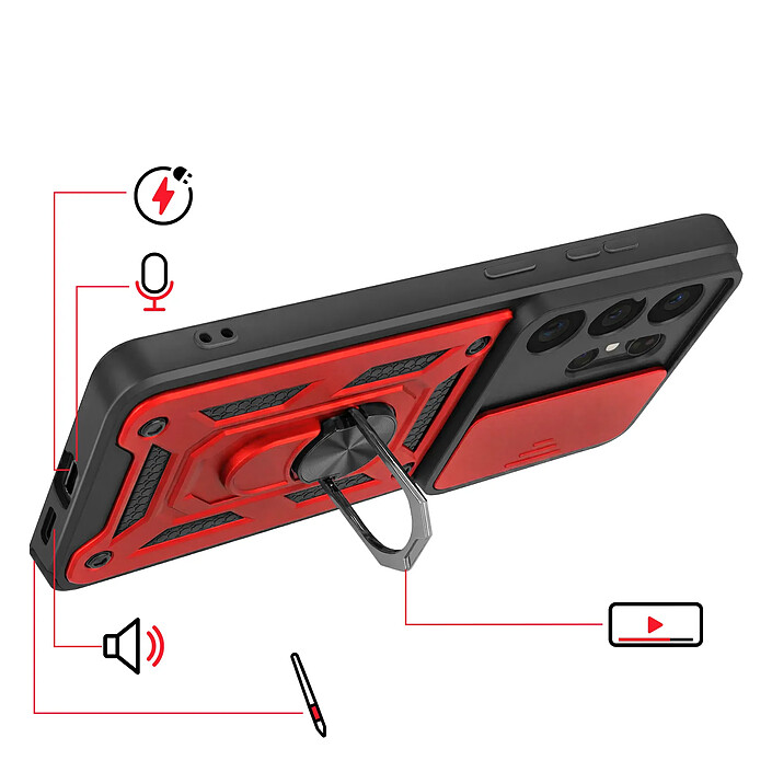 Avis Mayaxess Coque pour Galaxy S26 Ultra avec Cache Caméra Coulissante et Bague Magnétique Rouge