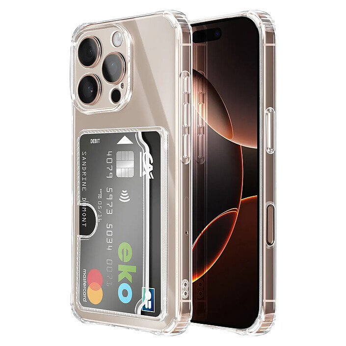 Avizar Coque pour iPhone 16 Pro Max avec Porte-cartes Intégré et Coins Renforcés Transparent