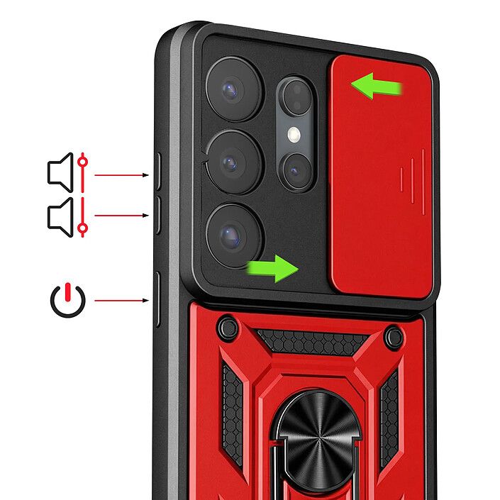 Acheter Mayaxess Coque pour Galaxy S26 Ultra avec Cache Caméra Coulissante et Bague Magnétique Rouge
