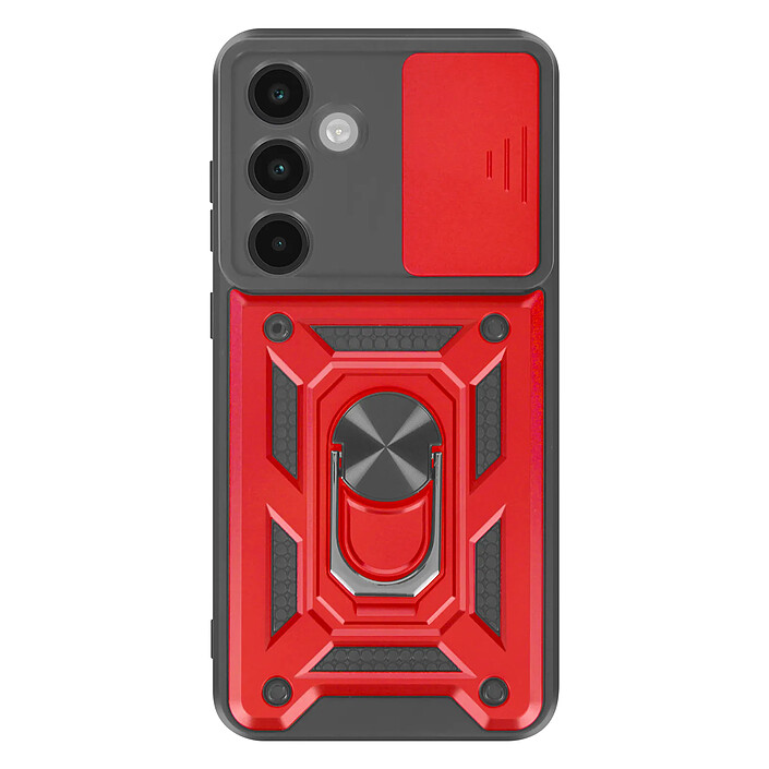 Mayaxess Coque pour Galaxy S25 FE avec Cache Caméra Coulissante et Bague Magnétique Rouge