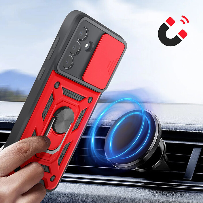 Mayaxess Coque pour Galaxy S25 FE avec Cache Caméra Coulissante et Bague Magnétique Rouge pas cher