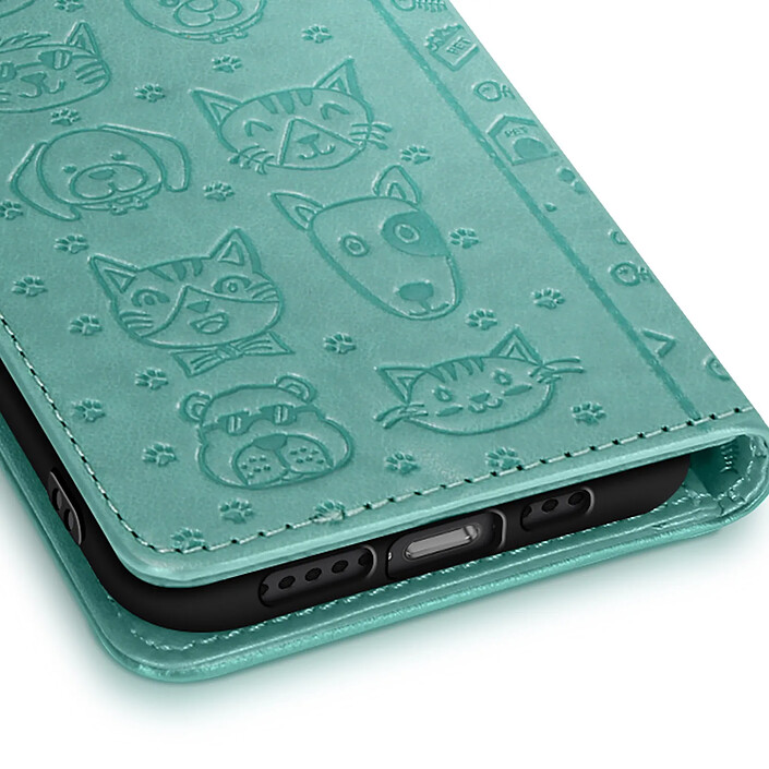 Avizar Étui Portefeuille pour iPhone 17e Motifs Chat et Chien avec Fonction Support Vert pas cher