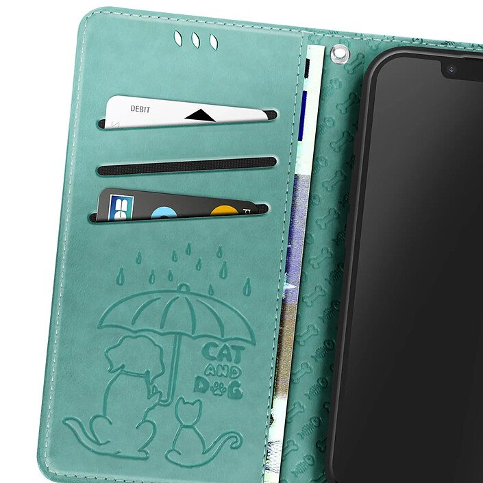 Acheter Avizar Étui Portefeuille pour iPhone 17e Motifs Chat et Chien avec Fonction Support Vert