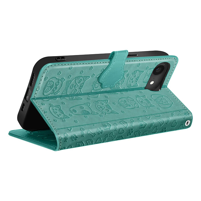 Avis Avizar Étui Portefeuille pour iPhone 17e Motifs Chat et Chien avec Fonction Support Vert