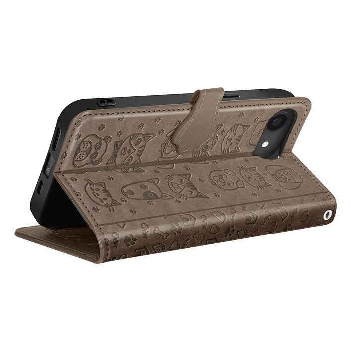 Avis Avizar Étui Portefeuille pour iPhone 17e Motifs Chat et Chien avec Fonction Support Gris