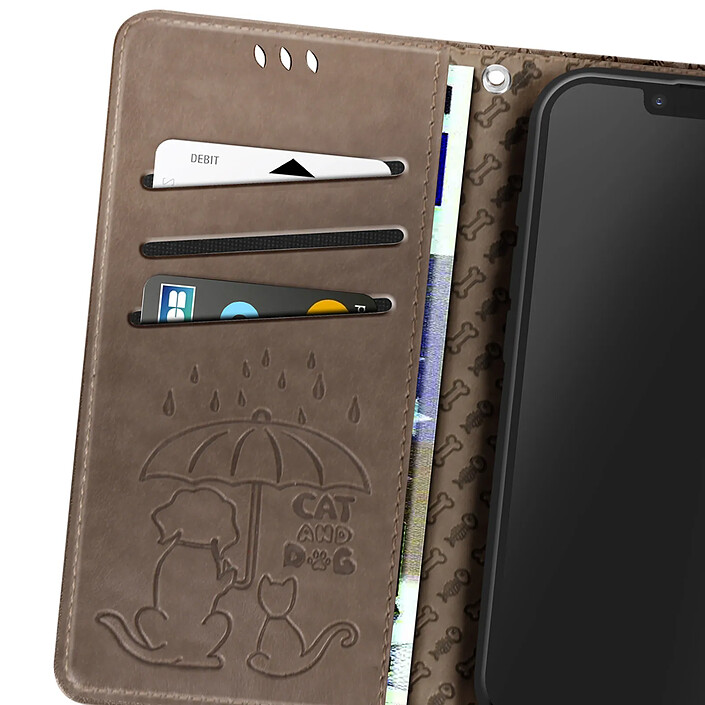 Acheter Avizar Étui Portefeuille pour iPhone 17e Motifs Chat et Chien avec Fonction Support Gris