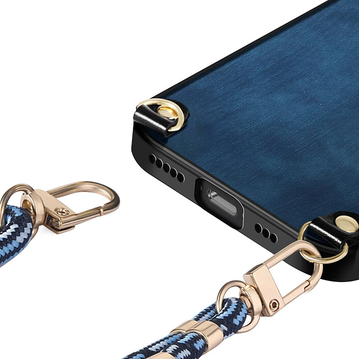 Acheter Avizar Coque pour iPhone 17e Effet Cuir Vintage avec Cordon Réglable Bleu nuit