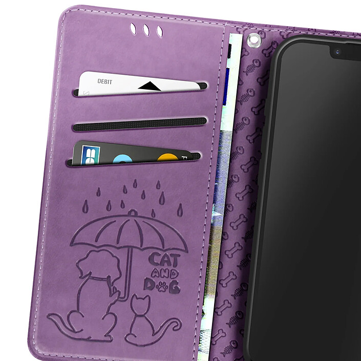 Acheter Avizar Étui Portefeuille pour iPhone 17e Motifs Chat et Chien avec Fonction Support Violet