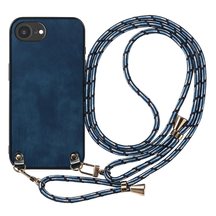 Avizar Coque pour iPhone 17e Effet Cuir Vintage avec Cordon Réglable Bleu nuit