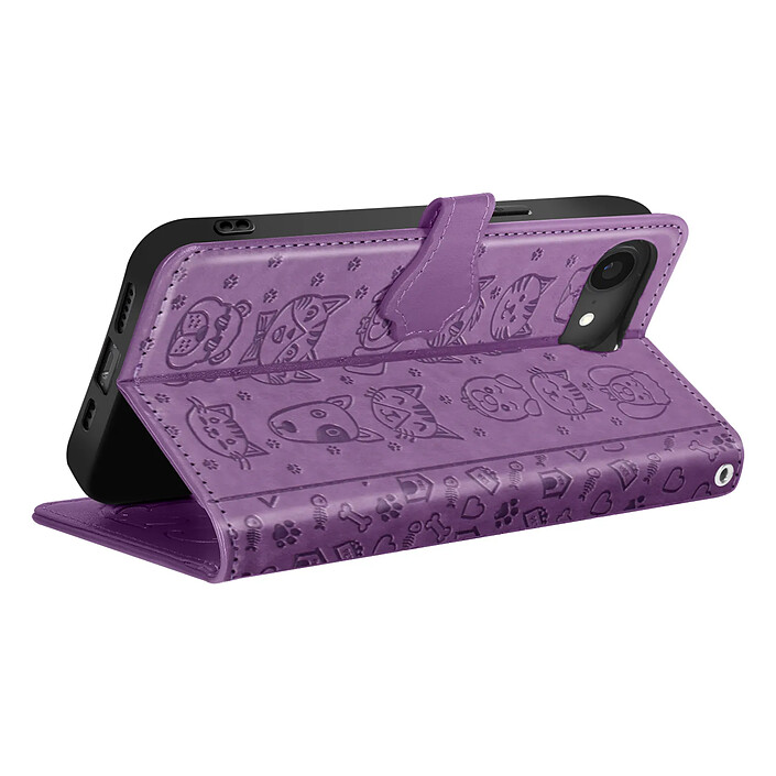 Avis Avizar Étui Portefeuille pour iPhone 17e Motifs Chat et Chien avec Fonction Support Violet