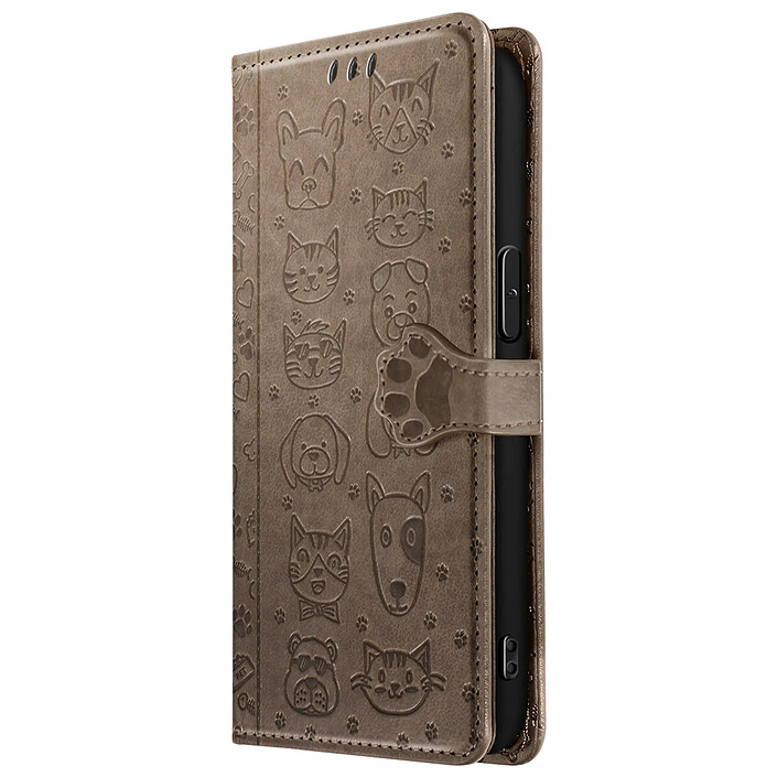 Avizar Étui Portefeuille pour iPhone 17e Motifs Chat et Chien avec Fonction Support Gris