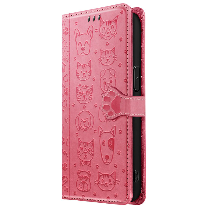 Étui Portefeuille pour iPhone 17e Motifs Chat et Chien avec Fonction Support Rose