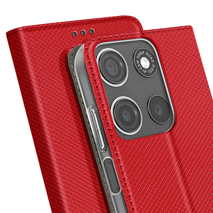 Acheter Mayaxess Étui pour Moto G17 Effet Strié avec Porte-carte et Fonction Stand Rouge