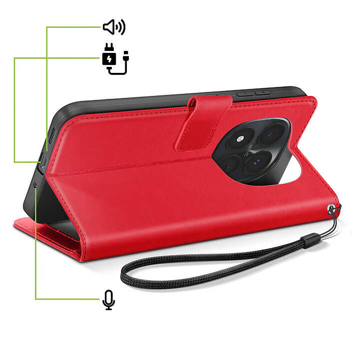 Acheter Mayaxess Étui Portefeuille pour Redmi Note 15 Pro 5G avec Dragonne et Fonction Stand Rouge